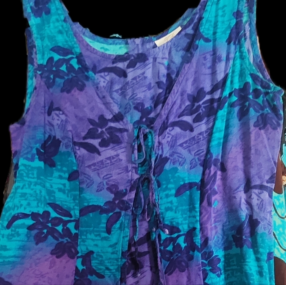 Sleeveless Tie-Front Floral Tank Top - Blue/Purple